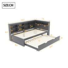 Schlafsofa 90*200, Ausziehbares Bett 90*190 Mit USB-Steckdose Und Mehrener Ablagefächern, Massivholzbett, Einzelbett, Holz-Multifunktionsbett, Grau. - Gray + Wood + 90cm*200cm - View 2