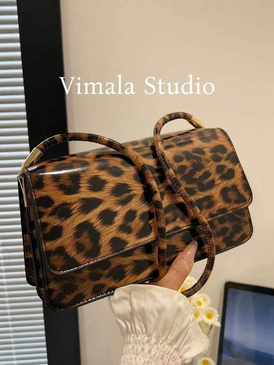 复古撞色豹纹优雅腋下包，豹纹女士钱包，豹纹复兴，秋冬时尚豹纹女士钱包，新款秋冬虎纹女士包 - 摩卡棕 - 查看 1