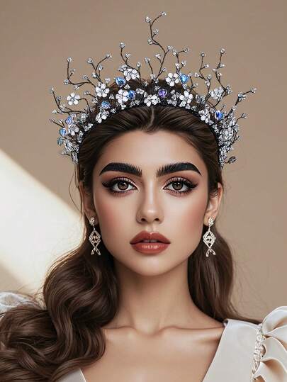 1 pieza Corona de flores elegante para novia, accesorio para el cabello con cristales brillantes para boda, adecuado para boda, fiesta, fotografía, obra de teatro, peinado de princesa del bosque, regalo festivo para mujeres