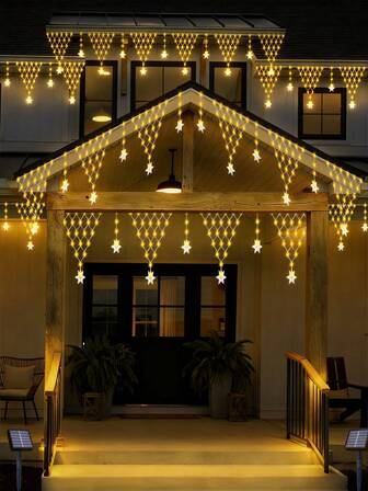 1个太阳能三角网格灯，LED户外装饰氛围灯，圣诞雪花冰吧灯，太阳能仙女灯串，8种模式，暖白/彩色可选，适用于装饰花园、屋顶露台、生日派对和节日派对，太阳能灯带，太阳能串灯（500mAh）