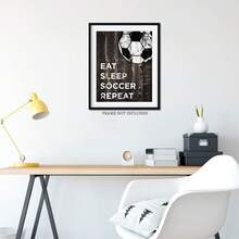 1pc Unframed Canvas Poster, Eat Sleep Soccer Repeat Wall Poster Soccer Sports Painting, Home Decorative Painting Gift For Soccer Lovers, Suitable For Living Room, Bedroom, Office Wall Decoration Wall Art Painting