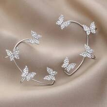 2PCS/Set Butterfly Earrings Ear Cuffs Climber Wrap Around Earrings For Women Fairy Right Left No Piercing Ear Clip Silvery Ear Jewelry Gift - Bạc - Xem 4