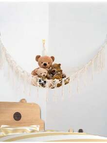 1pc Large Boho Style Plush Doll Net Or Hammock, Plush Doll Hammock, Plush Doll Storage Corner Hanging Net Rack With Tassel Hooks, Suitable For Bedroom Decor, Autumn Decor, Holiday Decor, Room Decor, Home Decor, Spring/Autumn Decor, Bedroom Decor