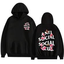 Fosskos Anti Social SocialD Club Hooded Sweatshirt ASSC American High Street Pullover Sweatshirt Letter Clothing Unisex - 黑色 - 查看 1