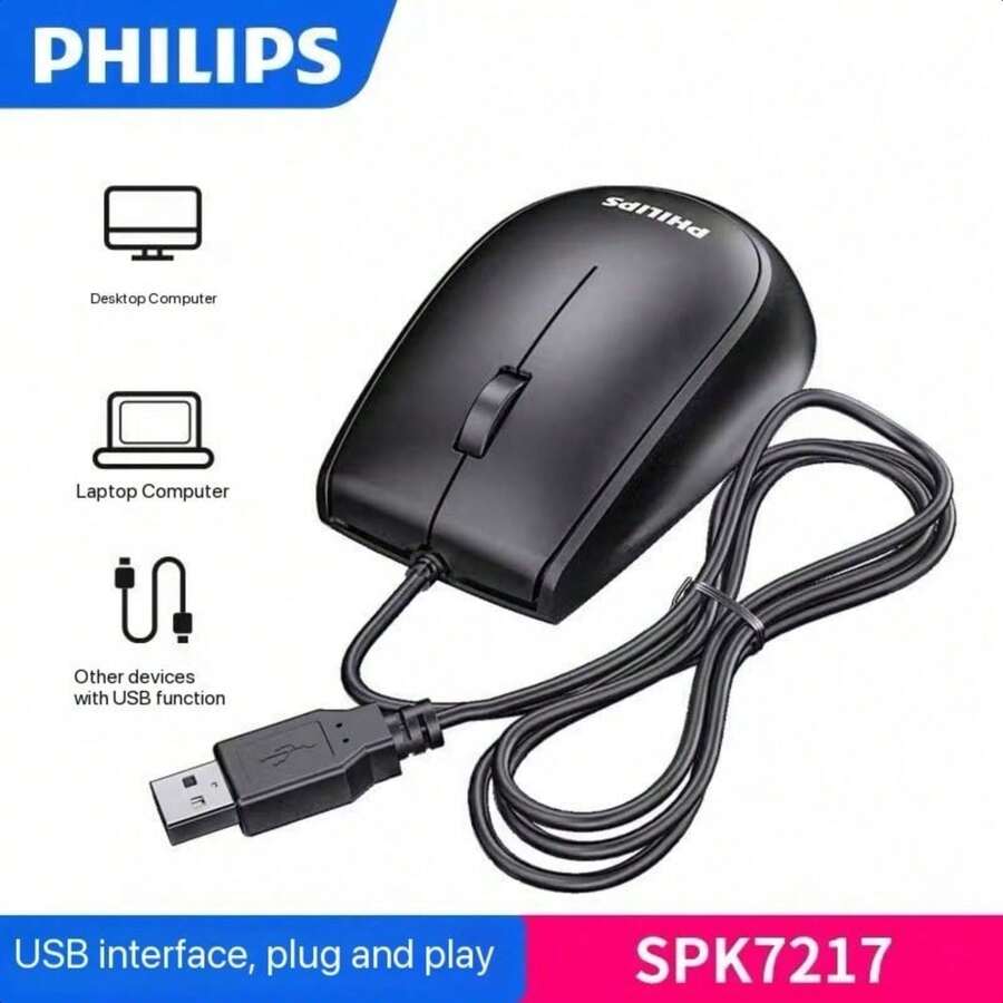 Philips SPK7217,Wired Mouse,Usb,Business,Office,Home,Compatible With Desktop,Laptop - Black - View 1