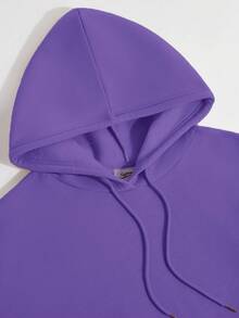Women's Oversized Cotton Letter Graphic Sweatshirt Sweatshirt, Warm Lining, Drawstring Waist, Casual, Versatile, Suitable For Cold Weather, Autumn/Winter - Purple - View 3