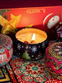 1/4pcs Christmas Candle Jar With Snowman, Reindeer And Santa Claus Design - 2.2oz Cast Iron Candle Box For Candle Making, Holiday Decorations, Party Supplies And Candy Jars, Christmas Ornaments, Festive Design, Durable Construction. - Multicolor - View 8