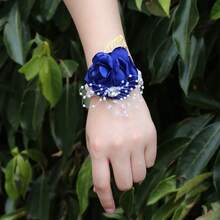 4pcs/Set Pink & Gold Leaf Beaded Wrist Corsage, Crystal Brooch For Bride, Bridesmaid, Wedding Supplies