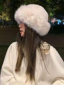 1pc Faux Fur Women Bucket Hat, Casual Outdoor, Hiking, Cycling, Travel, Warm And Ear Protection, Autumn/Winter