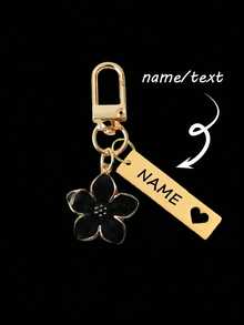 Customized Metal Sakura Flower Keychain, Personalized Stainless Steel Engraved Key Ring Bag Charms, Initial Charm - Multicolor - View 11