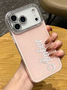 [Custom] Personalized Luxury Sparkling Crystal Letter Name Design Phone Case, Suitable For IPhone 17 Pro Max, 17, 16, 15, 14, 13, 12 Pro Max, 14, 15, 16 Plus, Shock-Proof Protective Cover - Pink - View 15