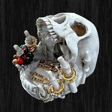 Giá trưng bày trang sức hình đầu lâu phong cách Gothic - Hộp đựng đa năng bằng nhựa cho nhẫn, bông tai và dây chuyền - Đồ trang trí nhà cửa độc đáo cho những người yêu thích phong cách tối màu, tháp đựng trang sức dành cho nữ - Hộp đựng đồ du lịch - Giá đựng đồ dùng học tập - Giá đựng đồ dùng ký túc xá - Màu Xám nhạt - Xem 3