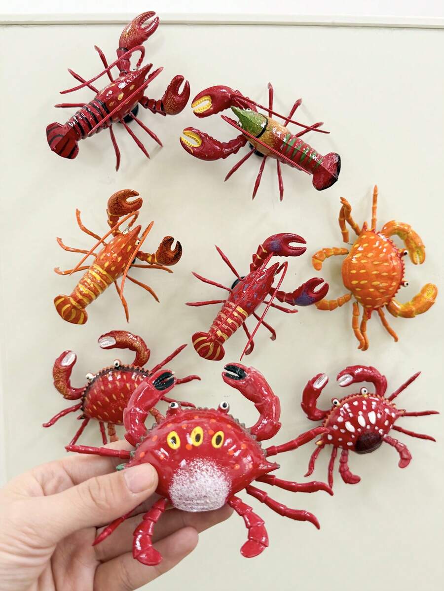1个逼真可动四肢螃蟹龙虾大号冰箱贴，适合家居装饰、冰箱、日常使用以及节日/生日礼物 - 彩色 - 查看 1