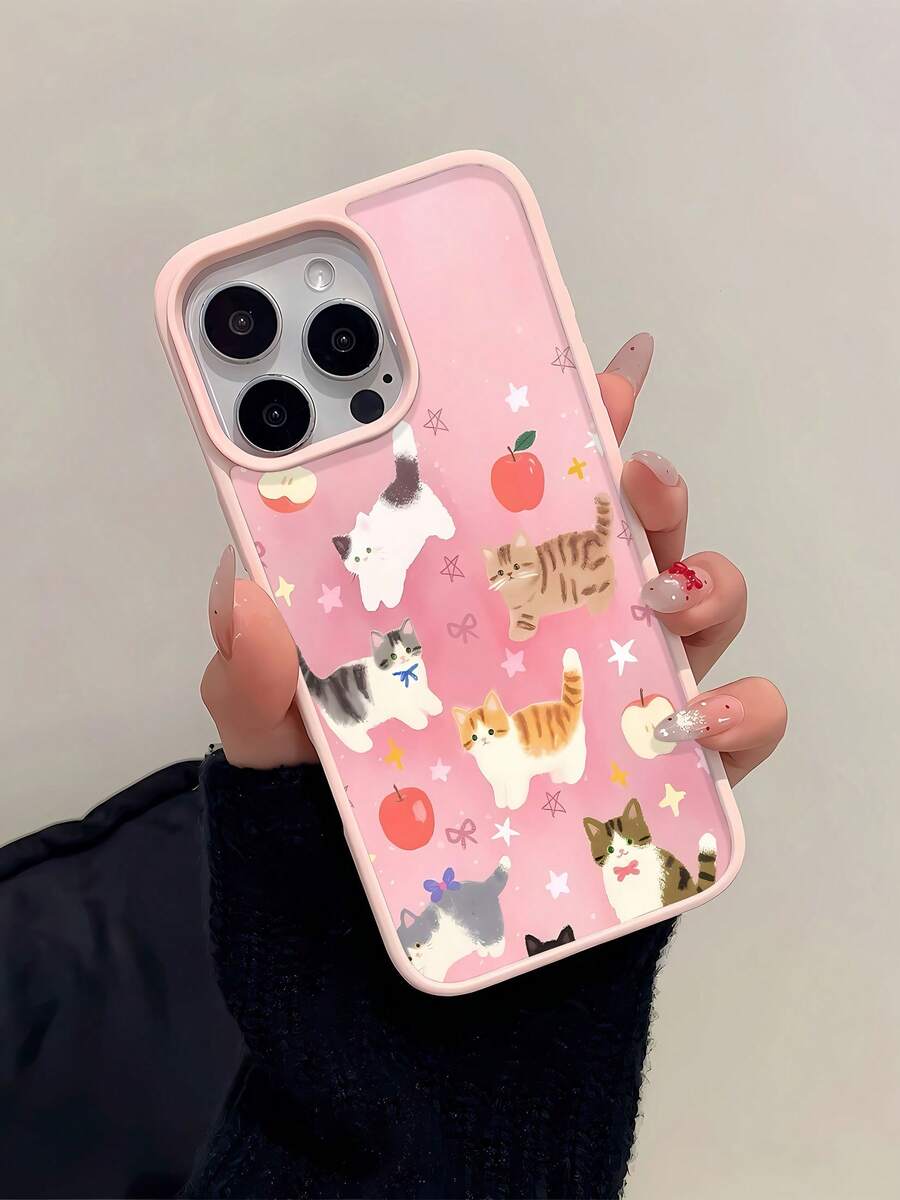 Funda magnética rosa con adorables gatos, diseñada con divertidos gatitos y manzanas, compatible con 17, 16, 16 Pro Max, 15, 15 Pro Max, 14, 13 y 12. Igual que el 11 Pro, está hecha de TPU y es resistente a los golpes. Es un regalo excelente para familiares, amigos, niños, cumpleaños, fiestas de primavera, días festivos, novios, novias y San Valentín. - Rosa - Ver 1