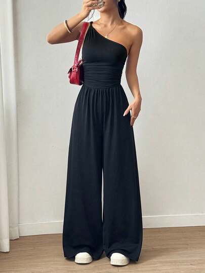 Sexy Fashion Versatile Daily Asymmetric Twist Design Tight Top Loose Wide Leg Women's Jumpsuit, New For Spring/Summer,Jumpsuits For Woman,Spring Outfits For Women