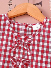 Toddler Spring/Summer Red & White Plaid Set, Cute Bow Tie Sleeveless Top Paired With Wide Leg Pants, Fresh & Stylish 2-Piece Casual Outfit - Pink - View 6