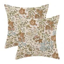 Spring Brown Floral Pillow Covers 18x18 Inch Set Of 2, Cute Flower Pattern Outdoor Decorative Wildflowers Throw Pillows Brown Green Flower Couch Cushion Case For Chair Sofa Bedroom Living Room,18inchx18inch(Packof2),A4 - A4 - 查看 1