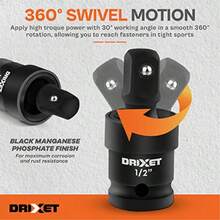 Impact Swivel Socket Set - 1/2 3/8 and 1/4 Swivel Socket Set - Universal Joint Socket for Hard-To-Reach Angles - Premium Cr-Mo Steel Flexible Socket Extension Set - Rust Resistant - Drixet - como en la foto - Ver 6