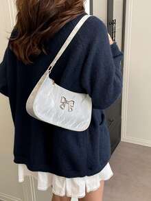 PU PVC Leather Women's Crocodile Embossed Designer Handbag Wallet Vintage Zipper Shoulder Bag - Silver - View 2