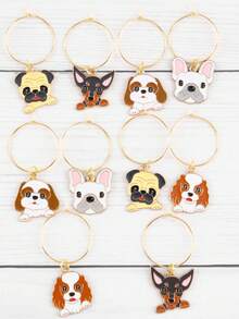 8/10个装 25毫米可爱狗狗动物系列葡萄酒杯挂饰，动物主题葡萄酒杯标识，香槟和葡萄酒标签，适用于家庭和酒吧派对、圣诞节、婚礼、生日、单身派对和其他庆祝活动 - 彩色 - 查看 7