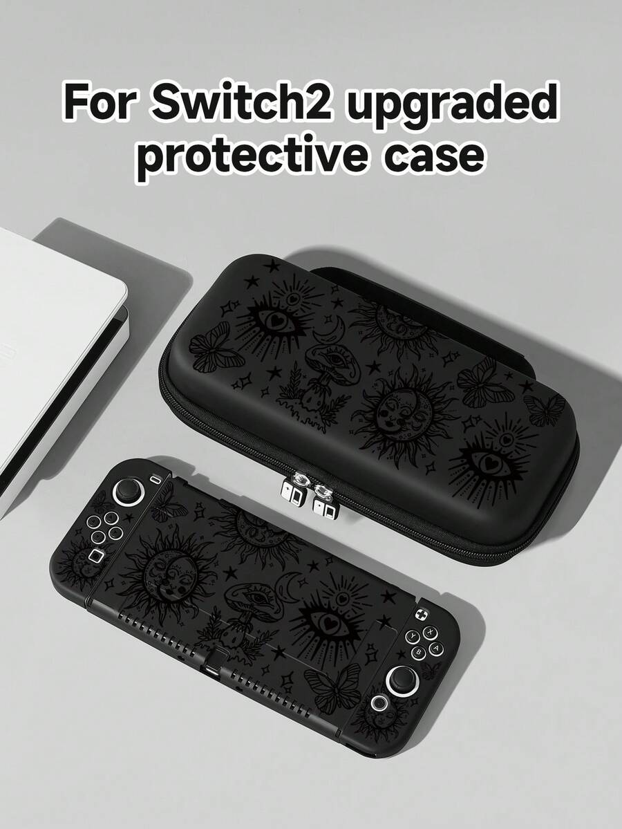 1 pieza Funda protectora con estampado de estrella oscura y luna, compatible con Switch2 (2025) / Switch NS / Switch OLED / Lite, accesorios compatibles con Switch / Switch 2 Gaming Console, juego completo que incluye bolsa de almacenamiento, ranura para tarjetas, base, mejor regalo compatible con jugadores de Switch - multicolor - Ver 1
