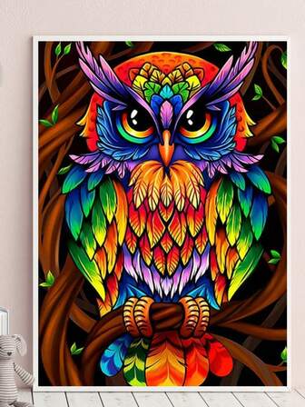 Kit de pintura de diamantes 5D, búho en colores arcoíris, pintura de diamantes 5D redonda con mosaico de piedras preciosas artificiales, suministros de pintura para principiantes, pintura de diamantes hecha a mano con gemas para decoración de pared del hogar y regalo