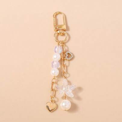1pc Unisex Faux Pearl Beaded Keychain Pendant Beach Series Starfish Gift For Friends Keyring Accessory Keychain Accessories Gold Keychain Bag Charm Purse Charm