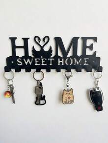 1pc Metal Wall Hook, Heart & "Home" Design, Sturdy Iron Material, Matte Black Finish, Rust & Waterproof, Suitable For Kitchen, Bathroom, Entryway, Key/Towel Rack - Multicolor - View 14