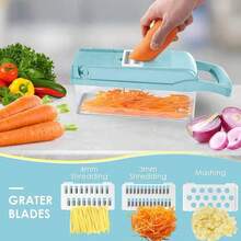 [Vegetable Slicer] 16In-1 Vegetable Chopper, Professional Onion Chopper, Multi-Functional Food Chopper, Kitchen Vegetable Slicer And Dicer, Vegetable Chopper With 8 Blades, Carrot Chopper With Container Father Gift - 升級版藍色 - 查看 3
