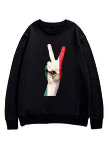 Sudadera Con Cuello Redondo Victoria De La Bandera De México Moletom Confortável, Casual E Moderno Na Parte Superior Do Corpo Com Estampas Personalizadas Da Moda. - Negro - Ver 2