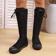 love ycodo Women's Fashion Flat Zipper Inside Knee-High Boots, Girls Student Halloween Decor Pendant Lightweight Sneaker Boots, Suitable For Parties And Daily Wear, Size 34-43 - Black - View 4