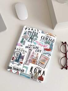 旅行风插画图案平板电脑保护套，适用于 iPad 9.7/10.2/10.5/10.9/12.9/Pro 11/10 代、Galaxy Tab A9 11 英寸、Kindle Paperwhite 12 代（2024 年款）、Kindle（11 代，2022 年款），智能支架/自动唤醒/睡眠 - 彩色 - 查看 6