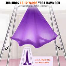 Marco de yoga aéreo y hamaca de yoga, soporte de columpio de yoga profesional de 9,67 pies de altura, viene con hamaca aérea de 13,1 yardas, capacidad de carga máxima de 551,15 libras, plataforma de yoga para yoga aéreo en interiores y exteriores, morado - Morado - Ver 4