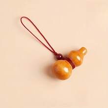 A Natural Peach Wood Carved Gourd Mobile Phone Chain Keychain - Cà phê 2 - Xem 7