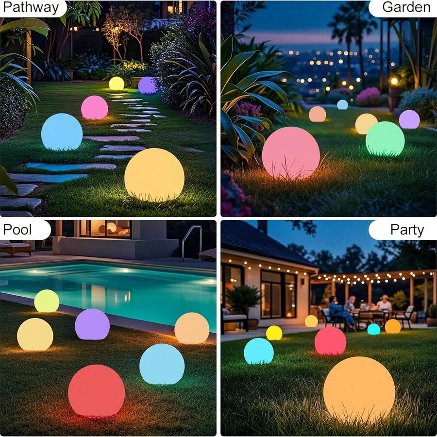 HOODINK 2/1PACK Solar Globe Light Outdoor, Waterproof Solar Ball Light For Outside Remote, 16 RGB Color Changing Glowing Orb Lamp Landscape Lighting Mood Lamp For Garden Patio Yard Pathway Decor - Nhiều màu - Xem 1