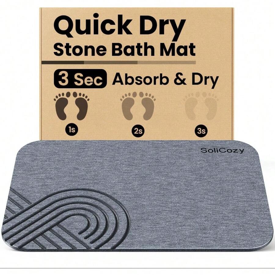 Diatomaceous Earth Bath Mat, 23.6x15.5 Inch Non-Slip Super Absorbent Stone Mat - Fast Drying Foldable Shower Mat For Bathroom Floor, Easy Clean & Store, Gray - Xám - Xem 1