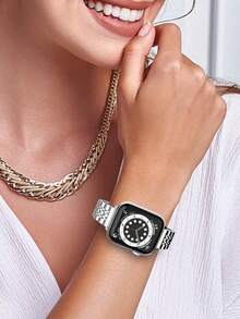 1 dây đeo đồng hồ nữ thời trang màu bạc bằng thép không gỉ, tương thích với Apple Watch 49mm, 46mm, 45mm, 44mm, 42mm, 41mm, 40mm, 38mm, dây đeo đồng hồ thông minh thanh lịch, tương thích với Apple Watch Series Ultra 3/2/1, 11, 10, 9, 8, 7, SE 3, 6, 5, 4, 3, 2, 1, phụ kiện dây đeo kim loại sang trọng, phù hợp cho cả đeo hàng ngày và các dịp công sở, dây đeo thay thế kiểu vòng tay hiện đại, tương thích với các loại dây đeo , dây đeo bằng thép không gỉ, thể hiện phong cách chuyên nghiệp, một món quà tuyệt vời cho bạn bè và gia đình. - Bạc - Xem 7