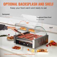 Hot Dog Roller, 11 rodillos 30 Hot Dogs Capacity, 1650W Acero inoxidable Salchicha Grill Cooker Machine con doble control de temperatura Cubierta de vidrio Acrílico Calentador de bollos Estante Bandeja de goteo extraíble, certificado ETL - 11 rodillos - Ver 4