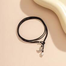 1件简约金属心形吊坠黑色皮革蜡线脚链男女通用夏季沙滩凉鞋脚饰 - 彩色 - 查看 4