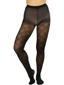 Women's Argyle Checkered Rhombus Net Opaque Sheer Tights Pantyhose, Fashionable 2025 7FWD - 多色菱形圖案 - 黑色/灰 - 查看 11