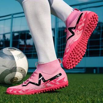 1 par de nuevos zapatos de fútbol, recomendados para adolescentes, estudiantes, partidos y entrenamientos, con tacos cortos de alta, antideslizantes, adecuados para césped artificial, con cordones, crampones de fútbol para adultos