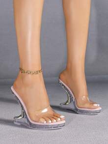 European & American Style Sexy Transparent Crystal Wedge Breathable New Sandals - Pink - View 2