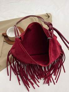 Bolsa de ombro elegante e minimalista de grande capacidade, estilo coreano, para usar debaixo do braço. - Vermelho - Ver 4