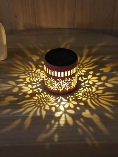 1pc Solar Powered Metal Wall Light, Hollow Design Solar Fence Light - Outdoor Wall Lamp, Suitable For Garden, Lawn, Porch, Balcony, Tabletop And Steps, Solar Panel, Yard Lighting, Decorative Leaf Pattern, Iron Structure, Outdoor Decor, Metal Decorative Solar Light, Christmas Decoration