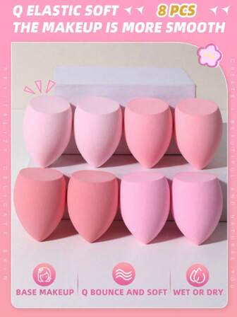 8 piezas Esponjas de Maquillaje, Adecuadas para Corrector en Crema y en Polvo, Aplicador de Maquillaje en Polvo Suelto, Herramienta de Belleza Accesorios