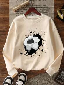 Moletom infantil masculino com estampa de futebol, gola redonda, quente e confortável. Ideal para meninos, blusa de uma peça para o outono, perfeita para jovens estudantes. - Damasco - Ver 2