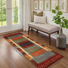 1 pieza Alfombra larga con estampado de arte abstracto bohemio, alfombra de cocina suave, antideslizante y absorbente, lavable a máquina, que crea una atmósfera cálida para la decoración del hogar. Alfombra rectangular de pelo corto para sala de estar, dormitorio, cocina, lavandería, baño - Multicolor - Ver 1