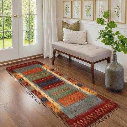 1 Stück Boho abstraktes Kunstdruck Läufer, weich rutschfest saugfähig maschinenwaschbar Küchenmatte, warme Atmosphäre Heimdekoration rechteckiger Florteppich für Wohnzimmer, Schlafzimmer, Küche, Waschraum, Badezimmer