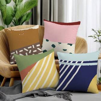 4 fundas de cojín con patrón geométrico abstracto de colores macaron, material de terciopelo suave impreso por un solo lado, tamaños 40*40/45*45/50*50CM, adecuadas para decoración del hogar, dormitorio, sala de estar, fiesta, sofá, regalo festivo, sin relleno de cojín