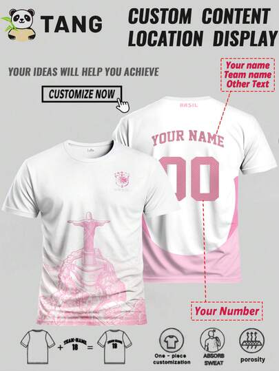 Custom Brazil Special Edition Men's Soccer Jersey, Personalized With Name & Number, Comfortable Crew Neck Sports Sweatshirt, Suitable For Soccer Training, Casual Wear, And Gift,Stylish,Fashion,Hipster,Casual,Minimal Chic,Personalized,Customized,Custom,Unique,Guy Costumes,Capsule Wardrobe,Men Basic/Street Style,Ideal Gifts For Him,Boyfriend,Family,Friends,For Birthdays,For Vacation/Holiday,For School/Competition,For Sports/Climbing,Men Sports & Entertainment Wear